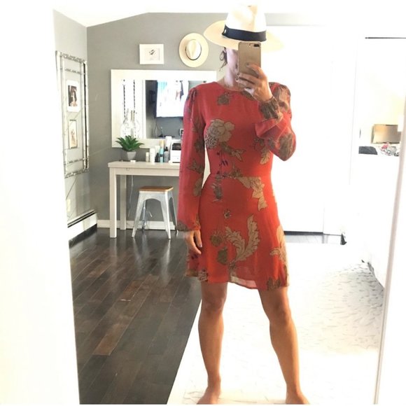 Reformation Deep Red Floral Long Sleeve Dress 0 - Picture 4 of 11